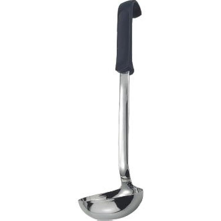 WIN-WARE Black Handled Polished Stainless Steel Serving Spoon  Ladle. Polished stainless steel, dishwasher and heat resistant up to 120°C only black plastic handles. Perfect for Service at Buffets Partys and Restaurants