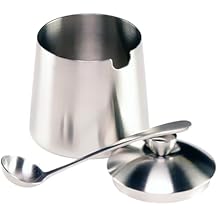 Frieling USA 18/10 Brushed Stainless Steel Sugar Bowl with Lid & Spoon - 10 oz Sugar Container & Dispenser with Pour Spout - Countertop Jar with Spoon Holder for Cubes, Packets & Condiments