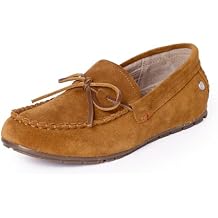 Minnetonka Mens Loafer Moc Suede Slip-On Loafers with Cushioned Removable Footbed