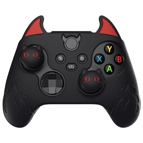 PlayVital Halloween Cute Demon Silicone Cover for Xbox Series XS Controller, Kawaii Anti-Slip Controller Skin Grip Protector for Xbox Core Wireless Controller with Thumb Grip Caps - Black