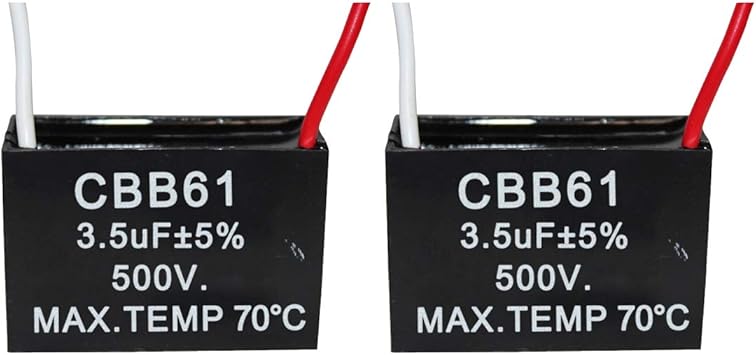 CompStudio 2Pcs 500V 3.5UF CBB61 Ceiling Fan Capacitor 2 Wire 50/60Hz