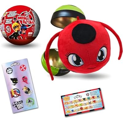 Miraculous Ladybug MiraBall, 3-in-1 Surprise, 1 Pack, Blind Box Toys for Kids - Collectable Characters from TV Shows - Metal Ball, Kwami Plush, Stickers, White Ribbon - Collect Them All