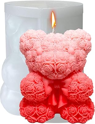 Bowtie Rose Bear Candle Mold - Resin Candle Making Molds, Epoxy Resin Silicone Molds for DIY Candle, Mothers Day Gifts, Birthday Gifts,Home DecorBow Tie Bear Extra Large