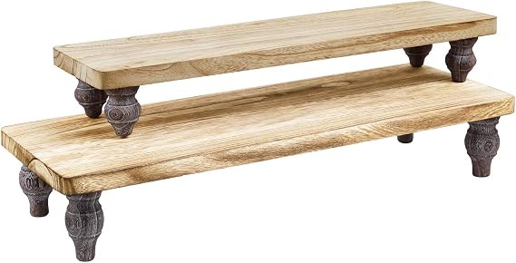Ikee Design 2 Pcs Set Wooden Display Riser, Wood Cupcake Dessert Display Riser, Countertop Dessert Serving Stand, Cake Riser Stands