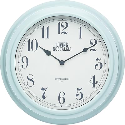 Living Nostalgia KitchenCraft Analogue Wall Clock, Vintage Blue, 25.5 cm 10 inch