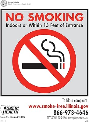 Zing Green Products 1848D Recycled Polystyrene No Smoking Window Decal, Face-Adhesive, Illinois, 7 Length, 5 Width, Pack of 2